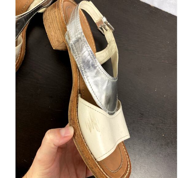 PRADA White Leather Metallic Silver Slingback Sandals Women's Size 40 Open Toe - Picture 5 of 11